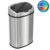 13 Gallon Stainless Steel Touchless Trash Can with Motion Sensor & Odor Control System - Automatic Hands-Free Operation, Battery-Powered (Batteries Not Included), Modern Oval Design, Hygienic Automatic Lid, Durable Aluminum Construction for Home