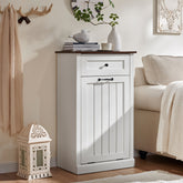 10 Gallon Recycled Wood Tilt-Out Trash Can Cabinet with Drawer - Quiet Close Hidden Laundry Hamper, Pull-Out Bin for Kitchen, Dining & Living Room Storage, Trash Can for Kitchen, Home Organization, Sleek Home Decor, Sturdy Build, Multifunctional Furniture