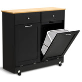 Heavy-Duty Hardwood Trash Can Cabinet with Locking Tilt-Out Bins & Casters - Kitchen\u002FBathroom\u002FOffice garbage storage Organizer with 2 Drawers, Fits 10Gal + 9Gal Bins, Space-Saving Modern Cabinet (Easy Assembly), Storage Bins, Sleek Wooden Design