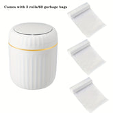 1-Pack PP Plastic Press-Top Desktop Trash Can with One-Touch Lid, Odor-Control Ribbed Design Compact Cylindrical Bin for Office Home Desk, Living Room, Study - White & Yellow Accents, Mini Trash Can for Desk, Desk Organizer, Waste Disposal, Modern Trashca