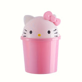 Sanrio for hello kitty Mini Desktop Trash Can with Removable Lid - Cute Pink & Red Bow Design, Durable Plastic Cylindrical Waste Bin for Office, Kitchen, Coffee Table Decor, Compact & Stylish Storage Solution, Kitchen Trash Can, Playful Design, Easy Clean