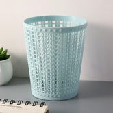 Modern Cylindrical Plastic Mini Trash Can with Hollow Vertical Ridges - Pastel Colors (, Pink, White, Mint Green) | Compact Space-Saving Desktop Waste Bin for, Office, Coffee Table, Bedside | Durable & Lightweight Discreet Bin