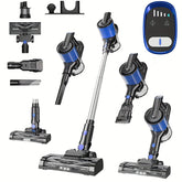 Hearten Lightweight Cordless Vacuum Cleaner with 45KPa Powerful Suction, 45-Min Runtime & Removable Battery, 6-in-1 Multi-Surface Handheld & Stick Vacuum for Home, Car, Pet Hair, Carpets, Hard Floors, Crevice Tool & Washable Filter Included, Dual-Power Ba