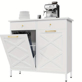 Double Tilt Out Trash Can Cabinet, Suitable For 20 Gallon Metal Dog Proof Trash, With 2 Drawers, Garbage Recycling Can Cabinet Laundry Sorter For Kitchen And Living Room