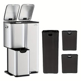 Mvm 9.5\u002F16 Gal 3 in 1 Kitchen Step Trash Can with Soft Close Lid, Duty Anti Fingerprint Brushed Recycling Bin for Office Home Markets, Stainless Garbage Bin, with 3 Removable Inner Barrels, Ideal for Wet Dry Waste Sorting