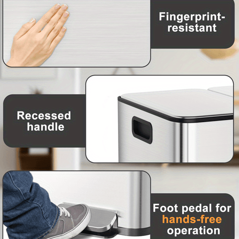 15\u002F 24 Gallon Trash Can Stainless Steel Step On with Separated Lid and Foot Pedal
