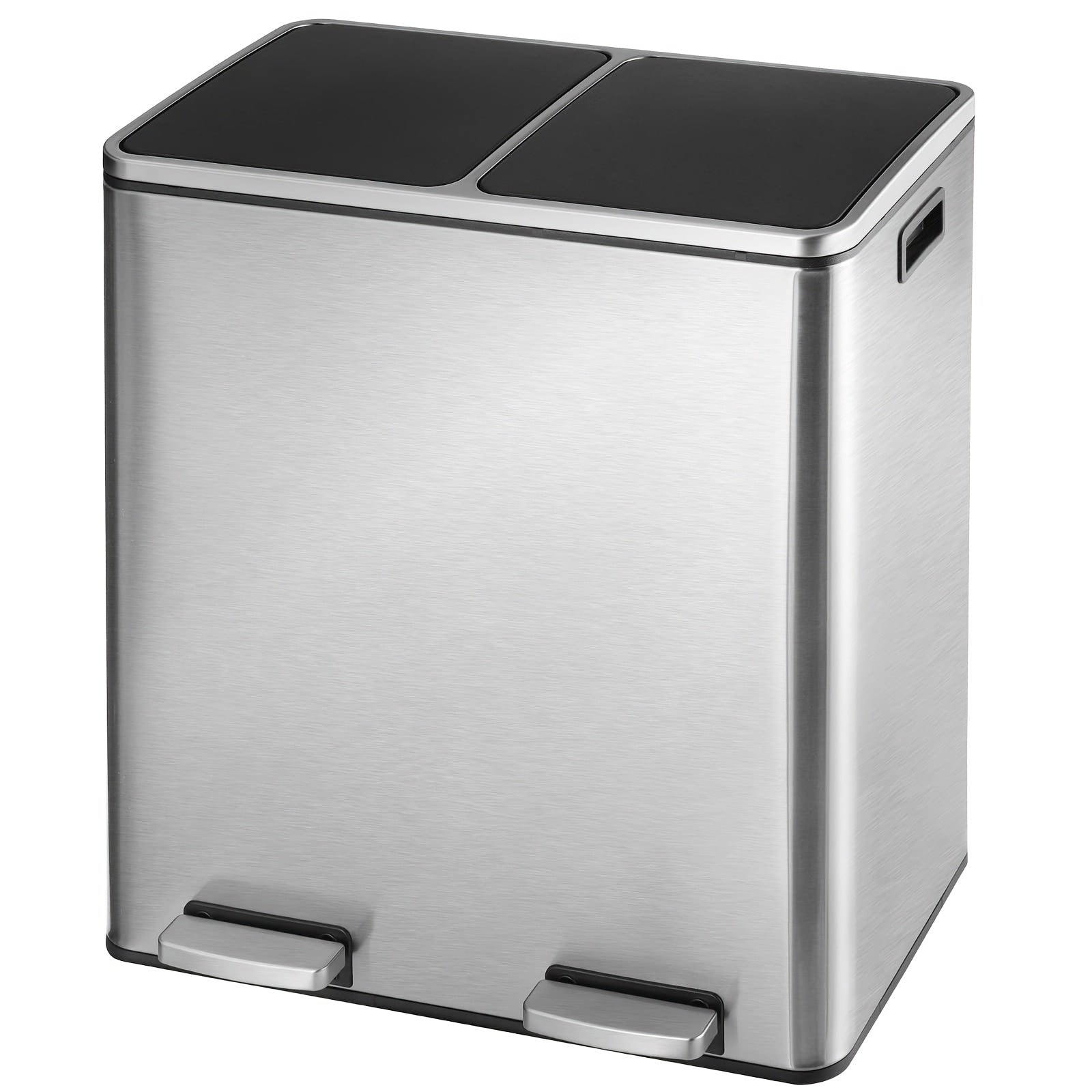 16 GallonStainless Steel Trash Can, 15.85gal Dual Compartment, Metal Kitchen Step Recycle Bin, Metal Double Dustbin, Bathroom Trash Can, Bedroom Trash Can With Lid, Stainless Steel Trash Can, Bathroom Trash Can, Silent Trash Can