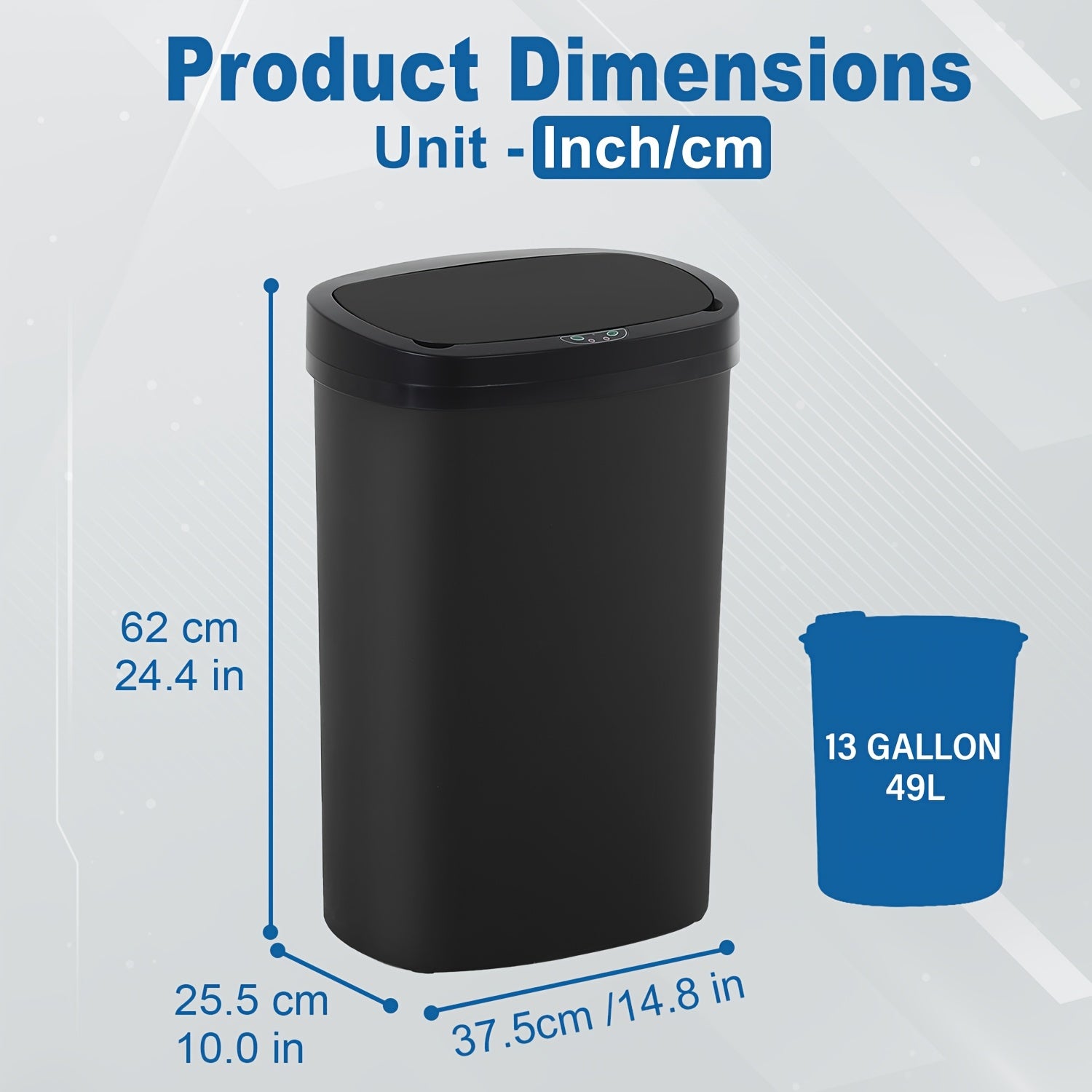 13 Gallon Touchless Trash Can & Garbage Cabinet with Automatic Sensor - Kitchen, Bathroom, Living Room, Office Organizers with Lid, Home Storage Accessories, Plastic Waste Bin for Efficient Organization
