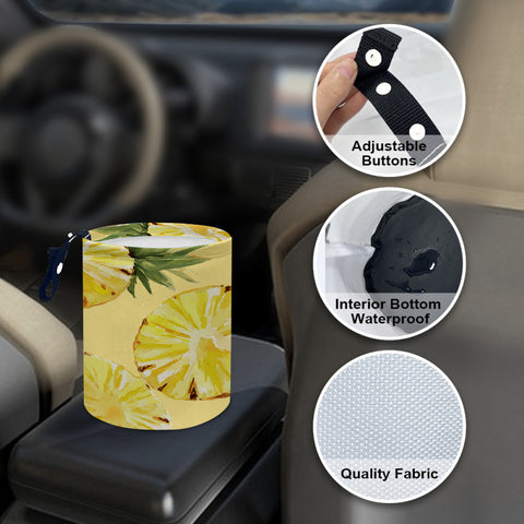 1pc Pineapple Print Car Trash Can - Durable Polyester Fiber, Portable & Stylish Interior Accessory for Cars, Camping, and Kitchens, Vibrant Yellow with Green Leaves, Compact Design for Easy Storage, Car Trash Can, Kitchen Waste Bin, Playful Design, Sturdy