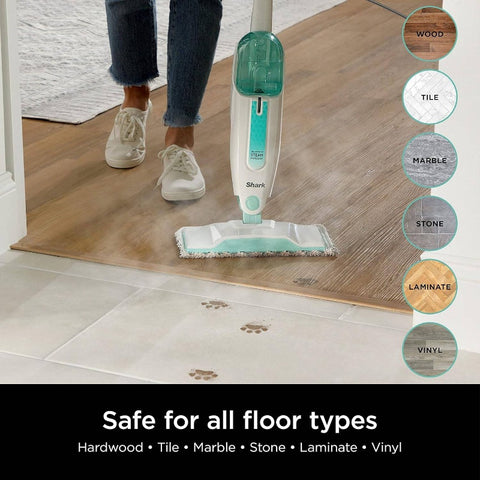 S1000 -Like Steam Mop with 2 Machine Washable Pads - Lightweight Steam Cleaner for Hardwood, Tile, Marble & Laminate Floors, Removable Washable Heads, White & Turquoise, Plug-In-Free Operation (No Required)