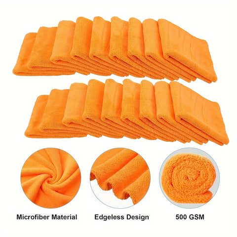 Microfiber Towel 5pcs Microfiber Automotive Towel | Borderless, Plush, Absorbent, 500 GSM, 16 inches, Orange, Dry Cleaning Polishing Towel