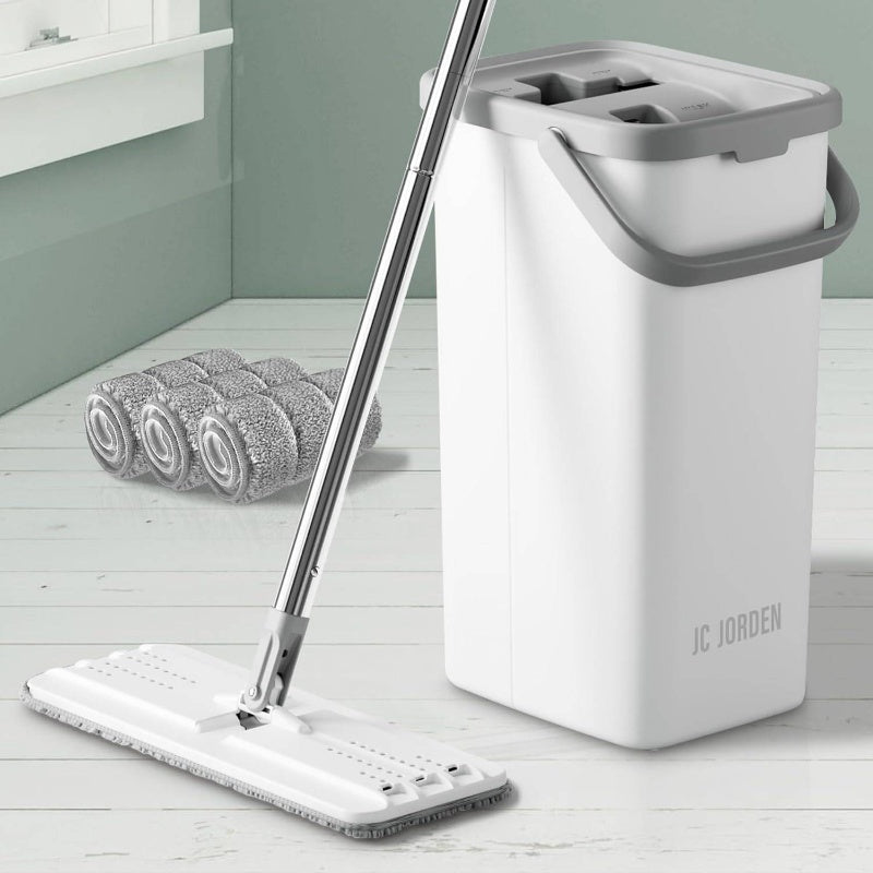 All-in-One Mop and Bucket with Wringer Set with 3 Washable Microfiber Pads - Wet\u002FDry Floor System, Hands Flat Mop for,, Vinyl Floors - Heavy-Duty Buckets & Wringer for Home, -like Surfaces (No Residue
