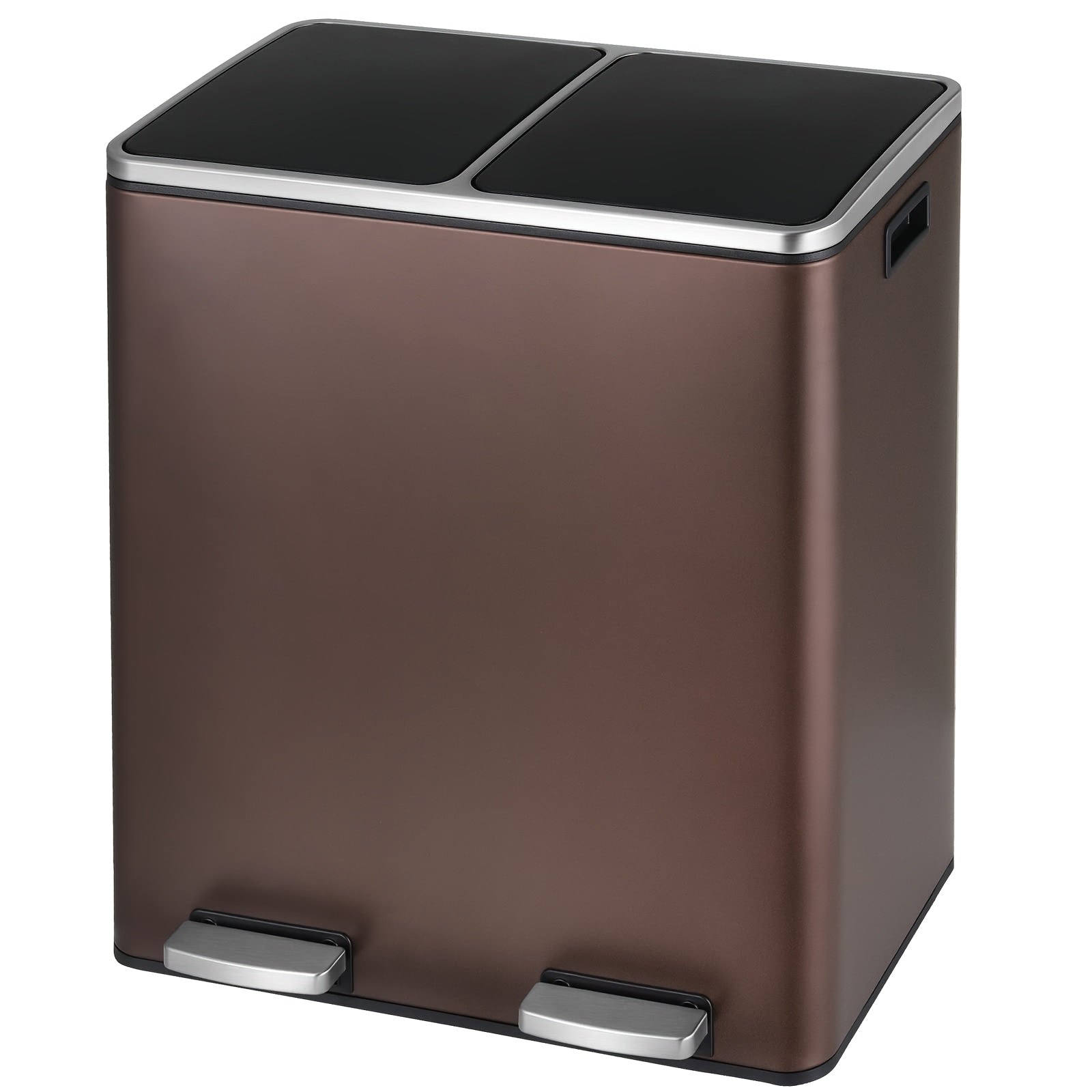 16 GallonStainless Steel Trash Can, 15.85gal Dual Compartment, Metal Kitchen Step Recycle Bin, Metal Double Dustbin, Bathroom Trash Can, Bedroom Trash Can With Lid, Stainless Steel Trash Can, Bathroom Trash Can, Silent Trash Can