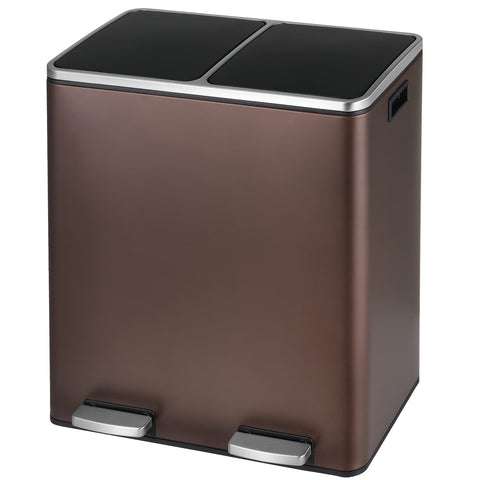 16 GallonStainless Steel Trash Can, 15.85gal Dual Compartment, Metal Kitchen Step Recycle Bin, Metal Double Dustbin, Bathroom Trash Can, Bedroom Trash Can With Lid, Stainless Steel Trash Can, Bathroom Trash Can, Silent Trash Can