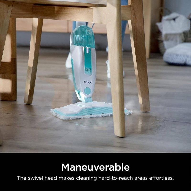 S1000 -Like Steam Mop with 2 Machine Washable Pads - Lightweight Steam Cleaner for Hardwood, Tile, Marble & Laminate Floors, Removable Washable Heads, White & Turquoise, Plug-In-Free Operation (No Required)