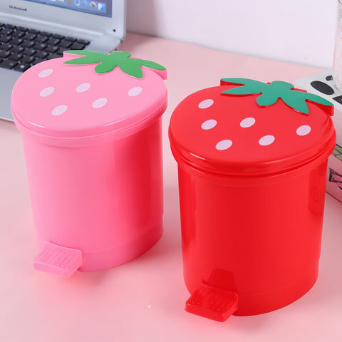 1pc Creative Strawberry Mini Desktop Trash Can with Lid, Odor Sealing Plastic Wastebasket, Foot Pedal for Hands-Free Operation - Decorative Small Waste Bin for Office, Home