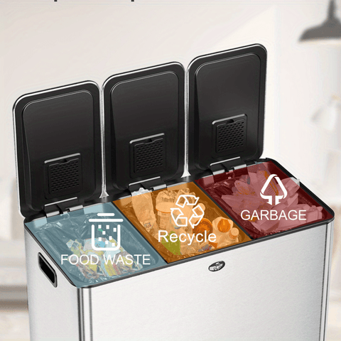 15\u002F 24 Gallon Trash Can Stainless Steel Step On with Separated Lid and Foot Pedal