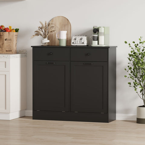 Wpond 20-Gallon Heavy-Duty Double Tilt Out Trash Can Cabinet with Deodorizer - Freestanding Dog-Proof Trash Can with Hidden Storage Drawers, Heavy-Duty Construction, Space-Saving Design, Easy Assembly for Kitchen, Living Room, Office - Modern Cabine