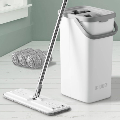 All-in-One Mop and Bucket with Wringer Set with 3 Washable Microfiber Pads - Wet\u002FDry Floor System, Hands Flat Mop for,, Vinyl Floors - Heavy-Duty Buckets & Wringer for Home, -like Surfaces (No Residue