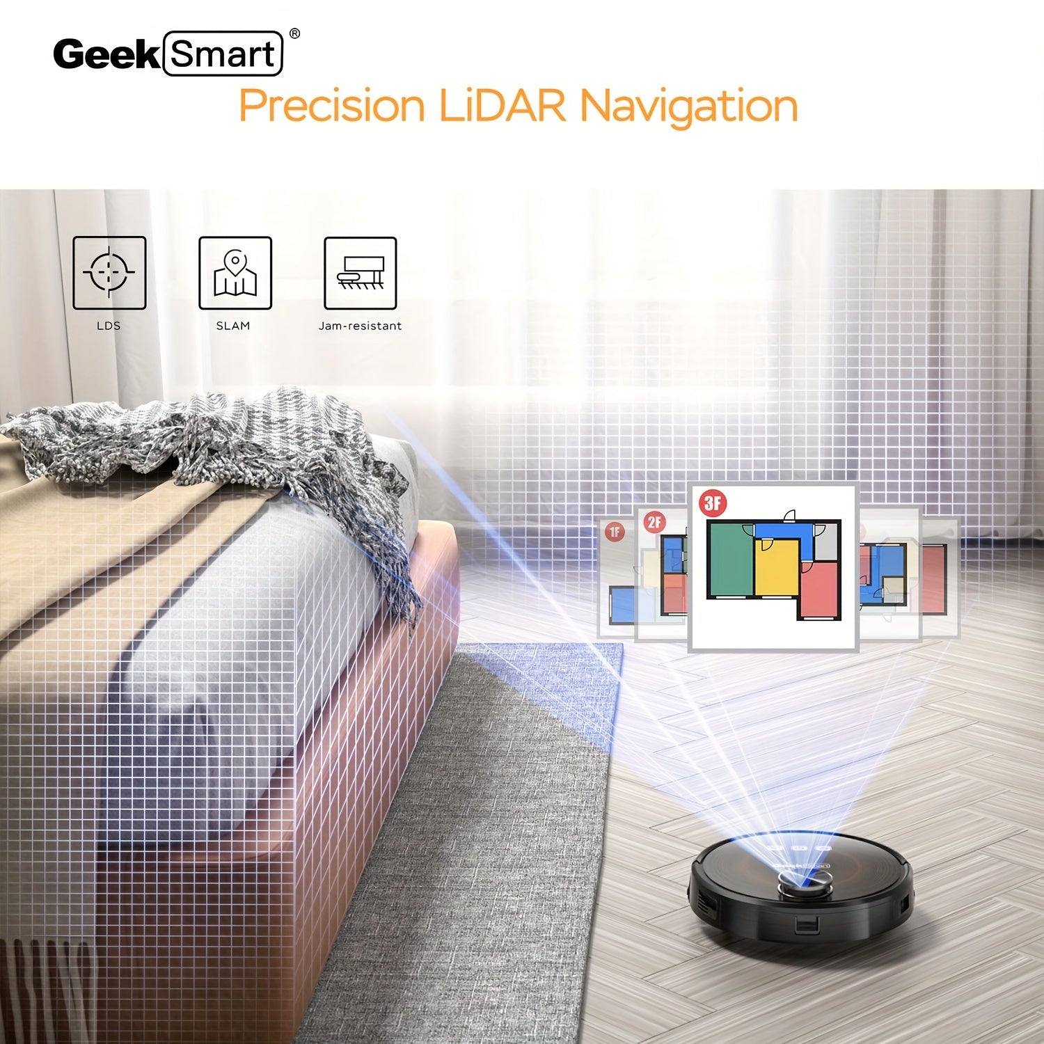 Smart Robot Vacuum Cleaner Geek Smart L8 Robot Vacuum Cleaner with Mop | MAX 2700PA Suction, LDS Navigation, Wi-Fi App Control - Perfect for Pet Hair and Large Home Cleaning, Black, Portable Vacuum Cleaner