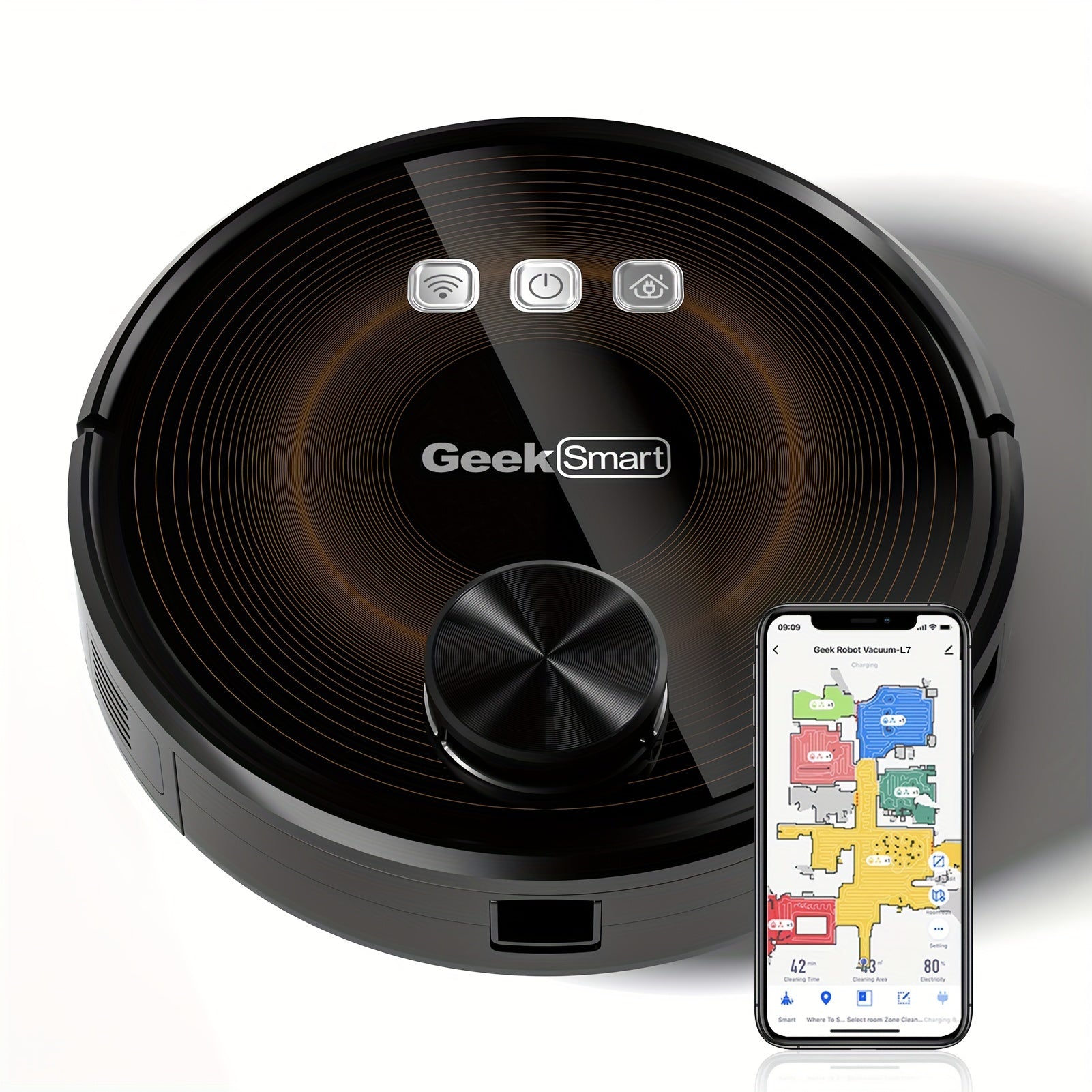 Smart Robot Vacuum Cleaner Geek Smart L8 Robot Vacuum Cleaner with Mop | MAX 2700PA Suction, LDS Navigation, Wi-Fi App Control - Perfect for Pet Hair and Large Home Cleaning, Black, Portable Vacuum Cleaner