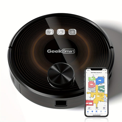 Smart Robot Vacuum Cleaner Geek Smart L8 Robot Vacuum Cleaner with Mop | MAX 2700PA Suction, LDS Navigation, Wi-Fi App Control - Perfect for Pet Hair and Large Home Cleaning, Black, Portable Vacuum Cleaner