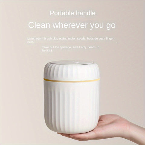 1-Pack PP Plastic Press-Top Desktop Trash Can with One-Touch Lid, Odor-Control Ribbed Design Compact Cylindrical Bin for Office Home Desk, Living Room, Study - White & Yellow Accents, Mini Trash Can for Desk, Desk Organizer, Waste Disposal, Modern Trashca