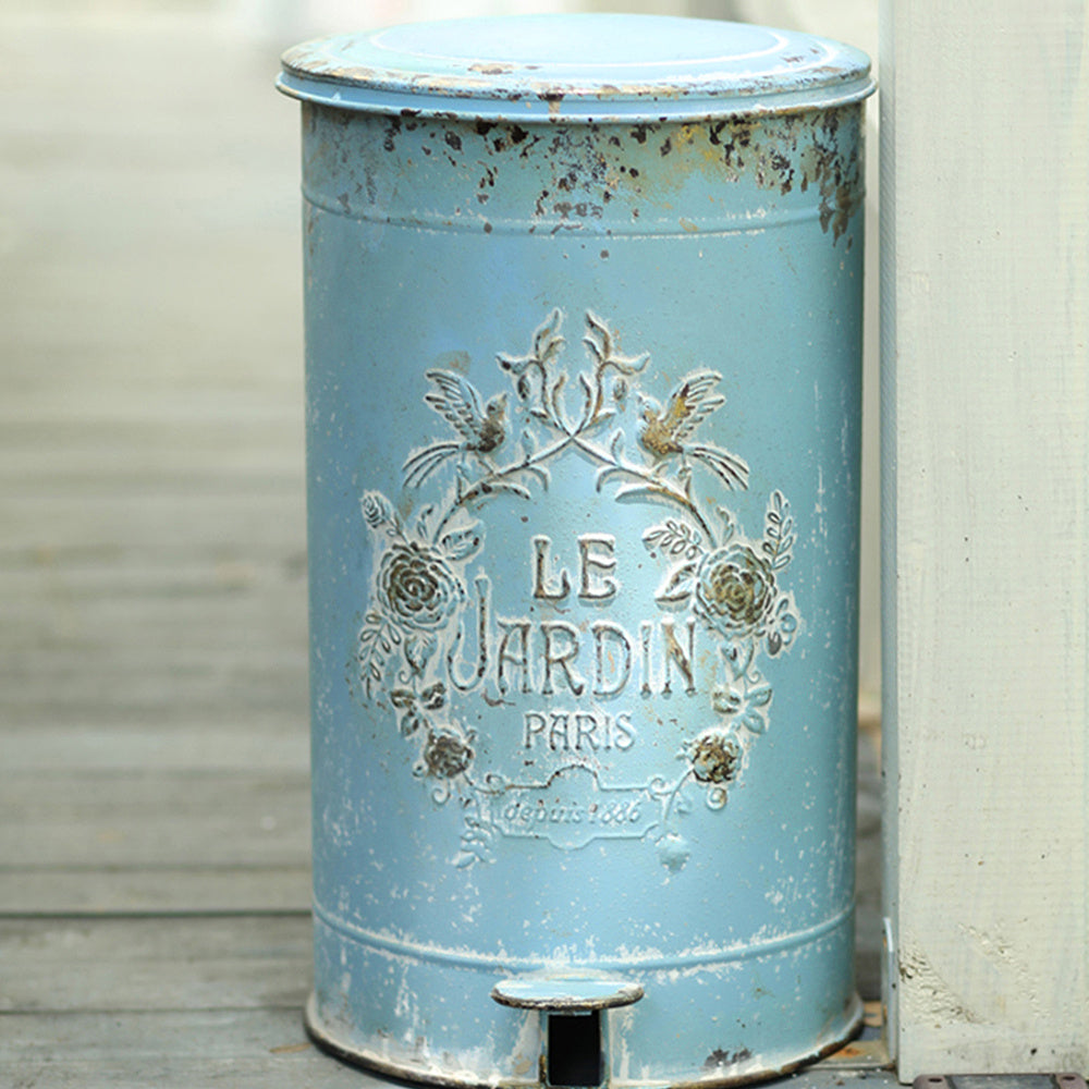 Metal Round Trash Can Suitable For Kitchen Rural Waste Basket Farmhouse Storage Barrel, Under-Bed Storage