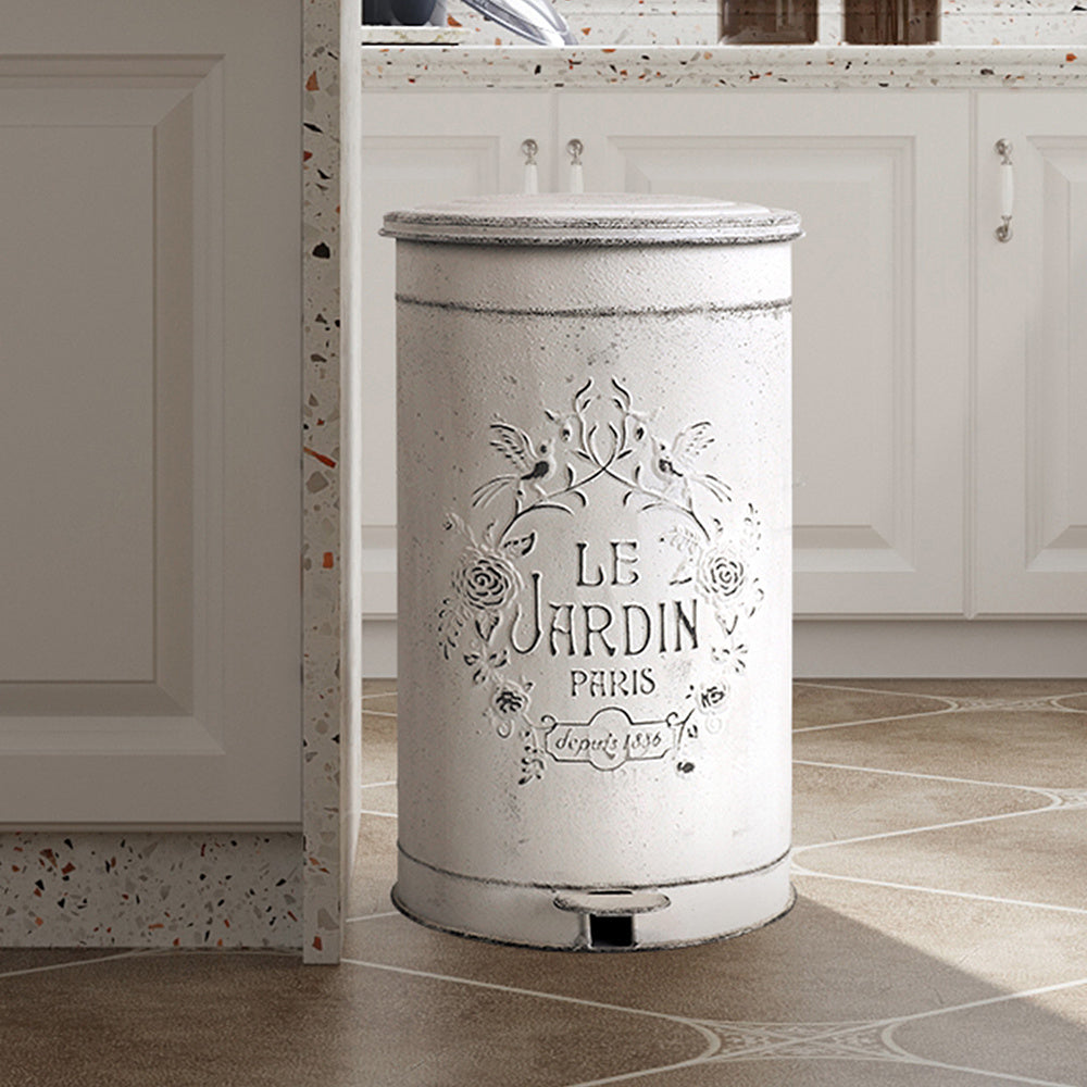 Metal Round Trash Can Suitable For Kitchen Rural Waste Basket Farmhouse Storage Barrel, Under-Bed Storage