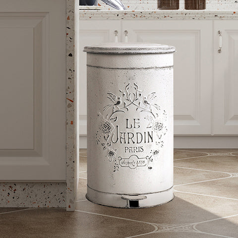 Metal Round Trash Can Suitable For Kitchen Rural Waste Basket Farmhouse Storage Barrel, Under-Bed Storage