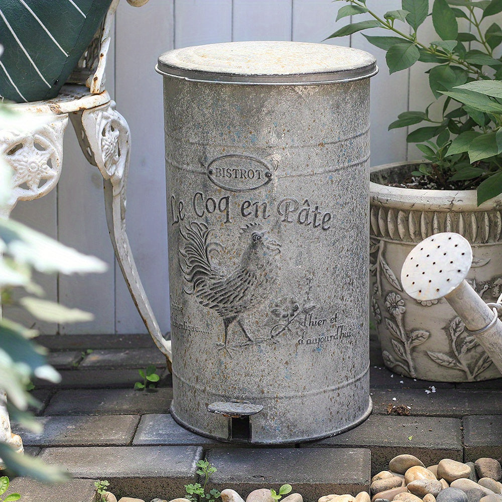 Metal Round Trash Can Suitable For Kitchen Rural Waste Basket Farmhouse Storage Barrel, Under-Bed Storage