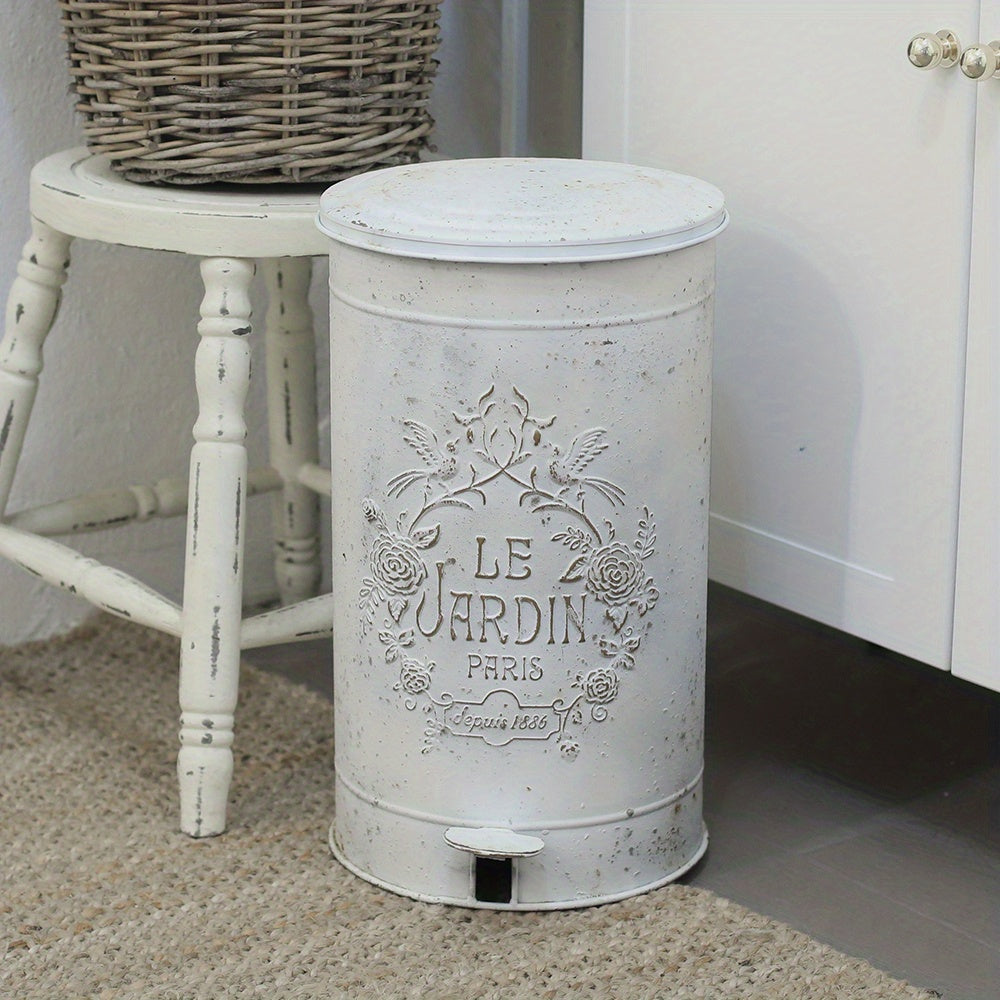 Metal Round Trash Can Suitable For Kitchen Rural Waste Basket Farmhouse Storage Barrel, Under-Bed Storage