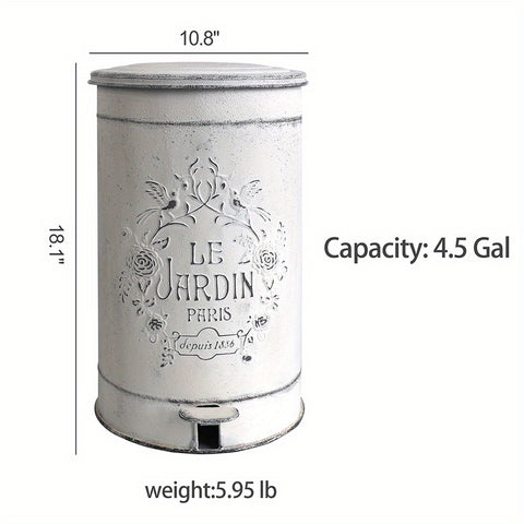 Metal Round Trash Can Suitable For Kitchen Rural Waste Basket Farmhouse Storage Barrel, Under-Bed Storage