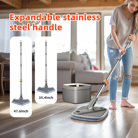 Spin Mop and Bucket System, Includes Square Spin Mop, Dual Compartment Mop Bucket and 2\u002F 6 Thick Machine Washable Mop Pads
