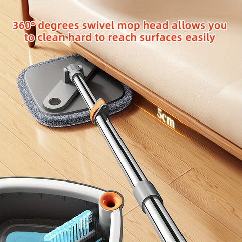 Spin Mop and Bucket System, Includes Square Spin Mop, Dual Compartment Mop Bucket and 2\u002F 6 Thick Machine Washable Mop Pads