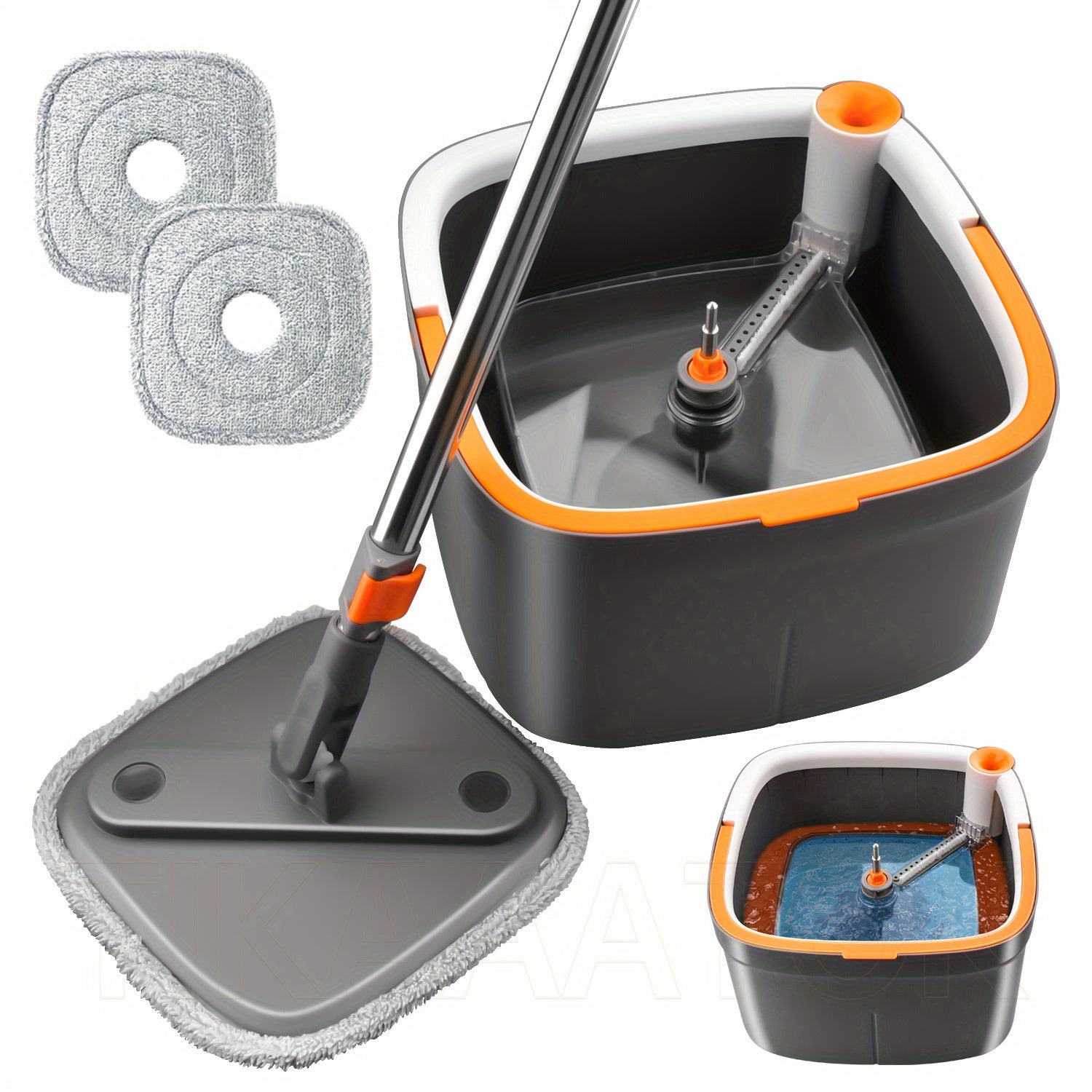 Spin Mop and Bucket System, Includes Square Spin Mop, Dual Compartment Mop Bucket and 2\u002F 6 Thick Machine Washable Mop Pads