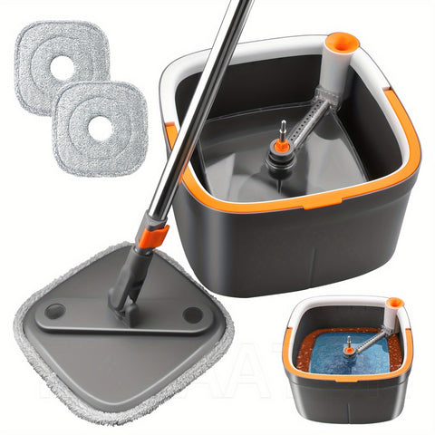 Spin Mop and Bucket System, Includes Square Spin Mop, Dual Compartment Mop Bucket and 2\u002F 6 Thick Machine Washable Mop Pads