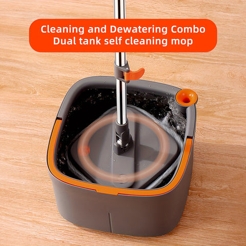 Spin Mop and Bucket System, Includes Square Spin Mop, Dual Compartment Mop Bucket and 2\u002F 6 Thick Machine Washable Mop Pads