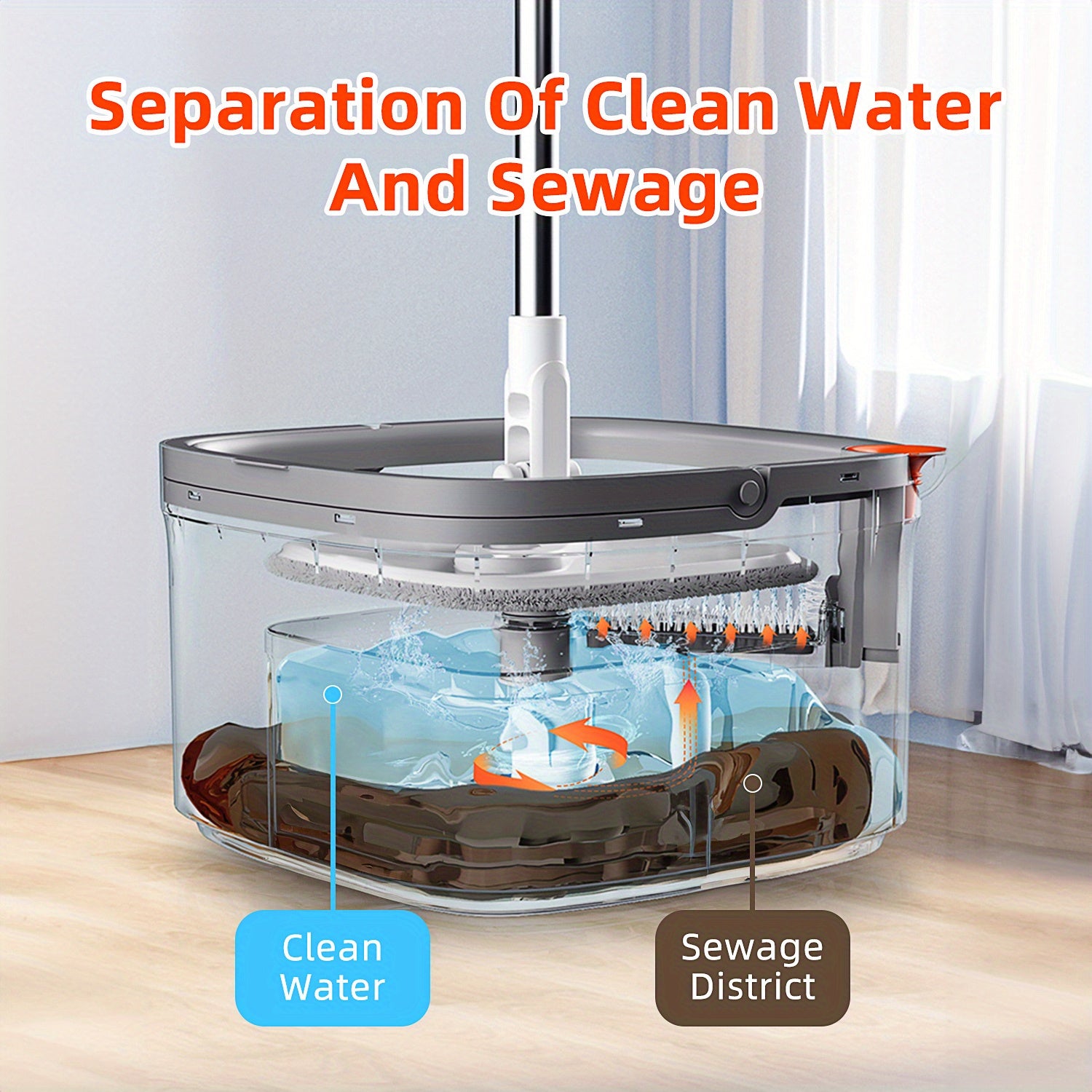 Spin Mop and Bucket System, Includes Square Spin Mop, Dual Compartment Mop Bucket and 2\u002F 6 Thick Machine Washable Mop Pads