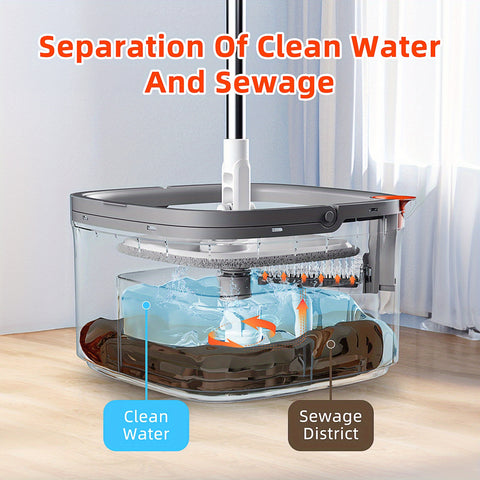 Spin Mop and Bucket System, Includes Square Spin Mop, Dual Compartment Mop Bucket and 2\u002F 6 Thick Machine Washable Mop Pads