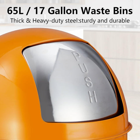 Orange Streamlined Push Cover 17 Gallons\u002F 65 Liters Heavy Stainless Steel Trash Can, Suitable for Homes, Offices And Restaurants, with Large Capacity, Easy Cleaning And No Damage to The Floor.