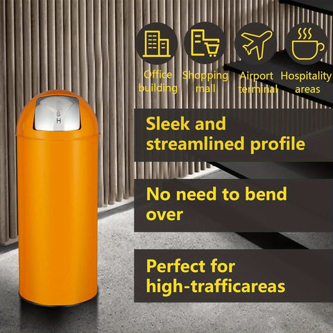 Orange Streamlined Push Cover 17 Gallons\u002F 65 Liters Heavy Stainless Steel Trash Can, Suitable for Homes, Offices And Restaurants, with Large Capacity, Easy Cleaning And No Damage to The Floor.