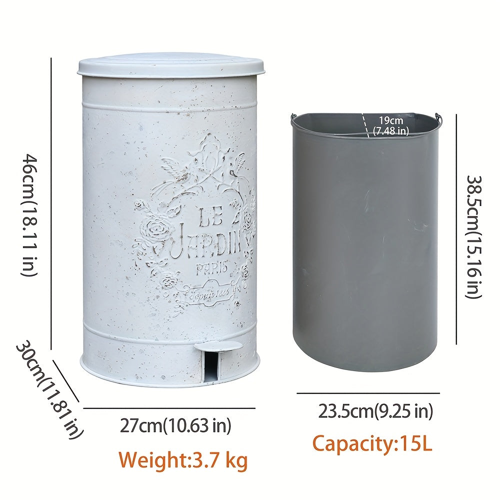 Metal Round Trash Can Suitable For Kitchen Rural Waste Basket Farmhouse Storage Barrel, Under-Bed Storage