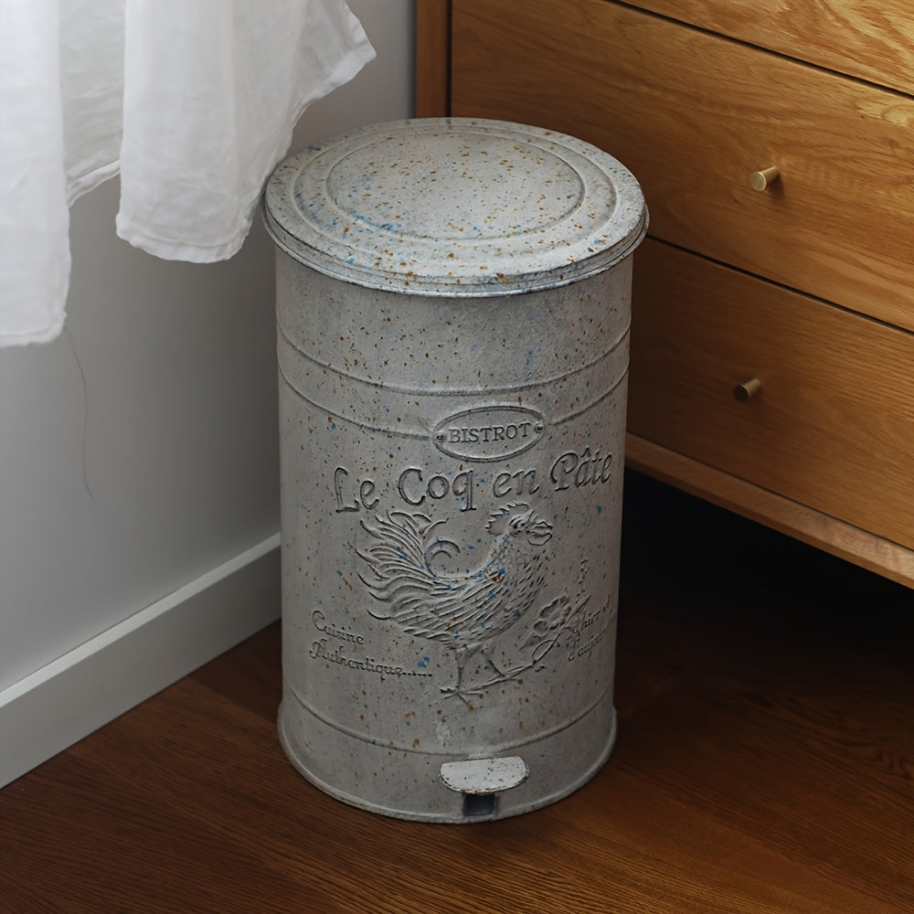Metal Round Trash Can Suitable For Kitchen Rural Waste Basket Farmhouse Storage Barrel, Under-Bed Storage