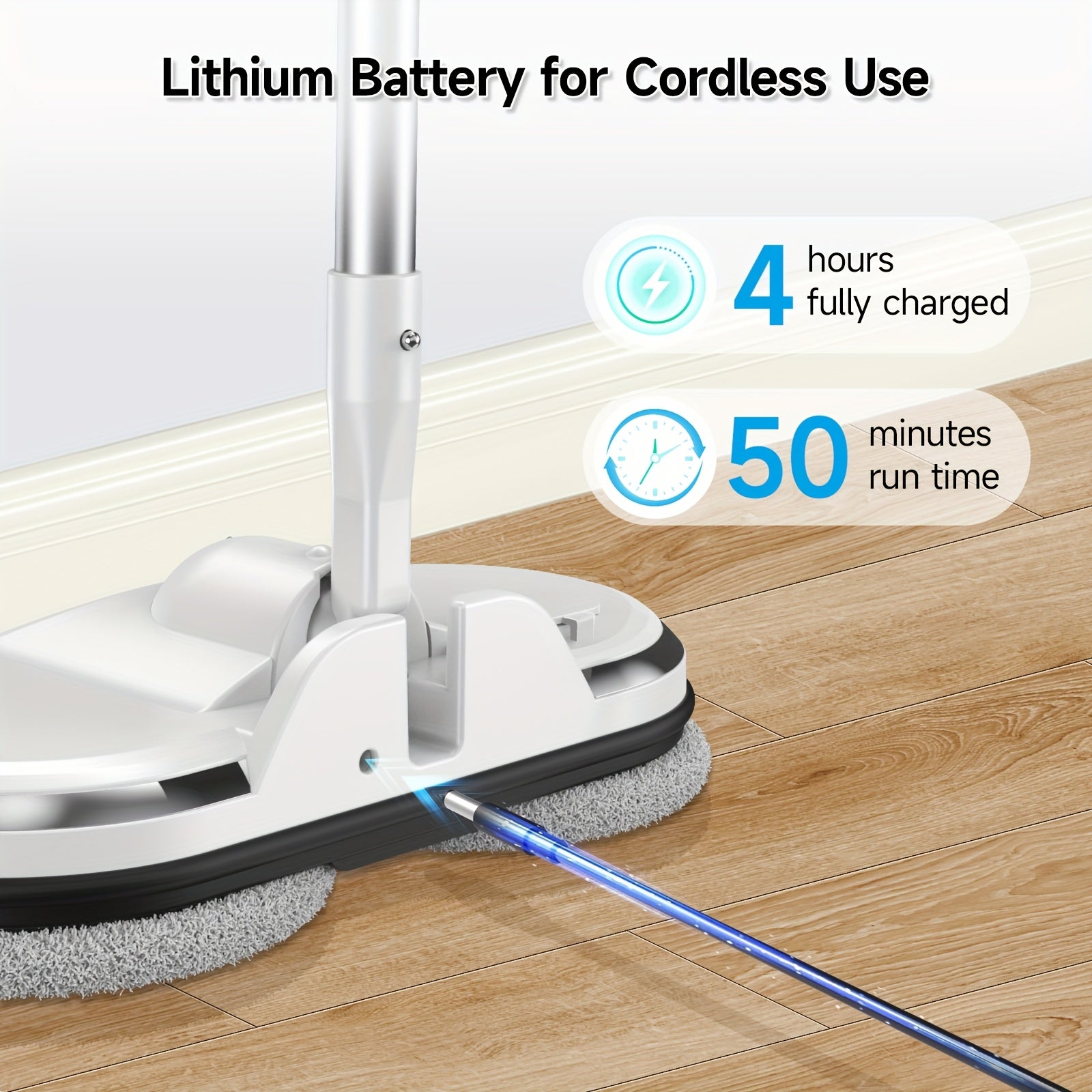 Cordless Electric Mop, Electric Spin Mop, Floor Cleaner with LED Headlight and Water Spray, Powerful Spin Mop with Water Tank for Hardwood, Tile Floors, Quiet Cleaning & Waxing