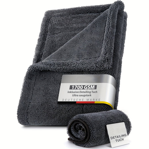 Premium Twisted Car Truck Motor Drying Towel - 1700 GSM, 19.69x31.5inch and 11.81x11.81inch