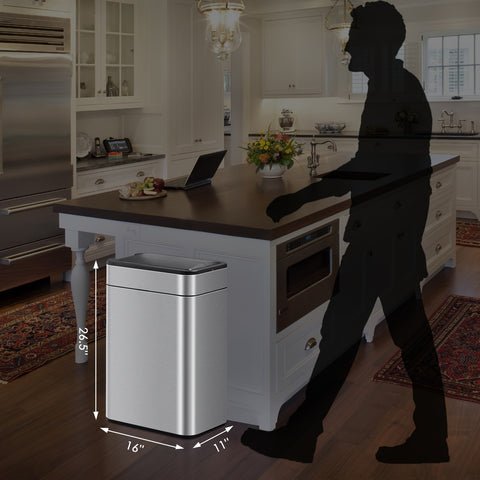 ELPHECO Kitchen Trash Can Automatic Trash Can with Butterfly Lid, Brushed Stainless Steel Finish, Motion Sensor Garbage Can for Kitchen, Office, Living Room, 2 AA for 10.6 Gallon, 3 AA for 16 Gallon