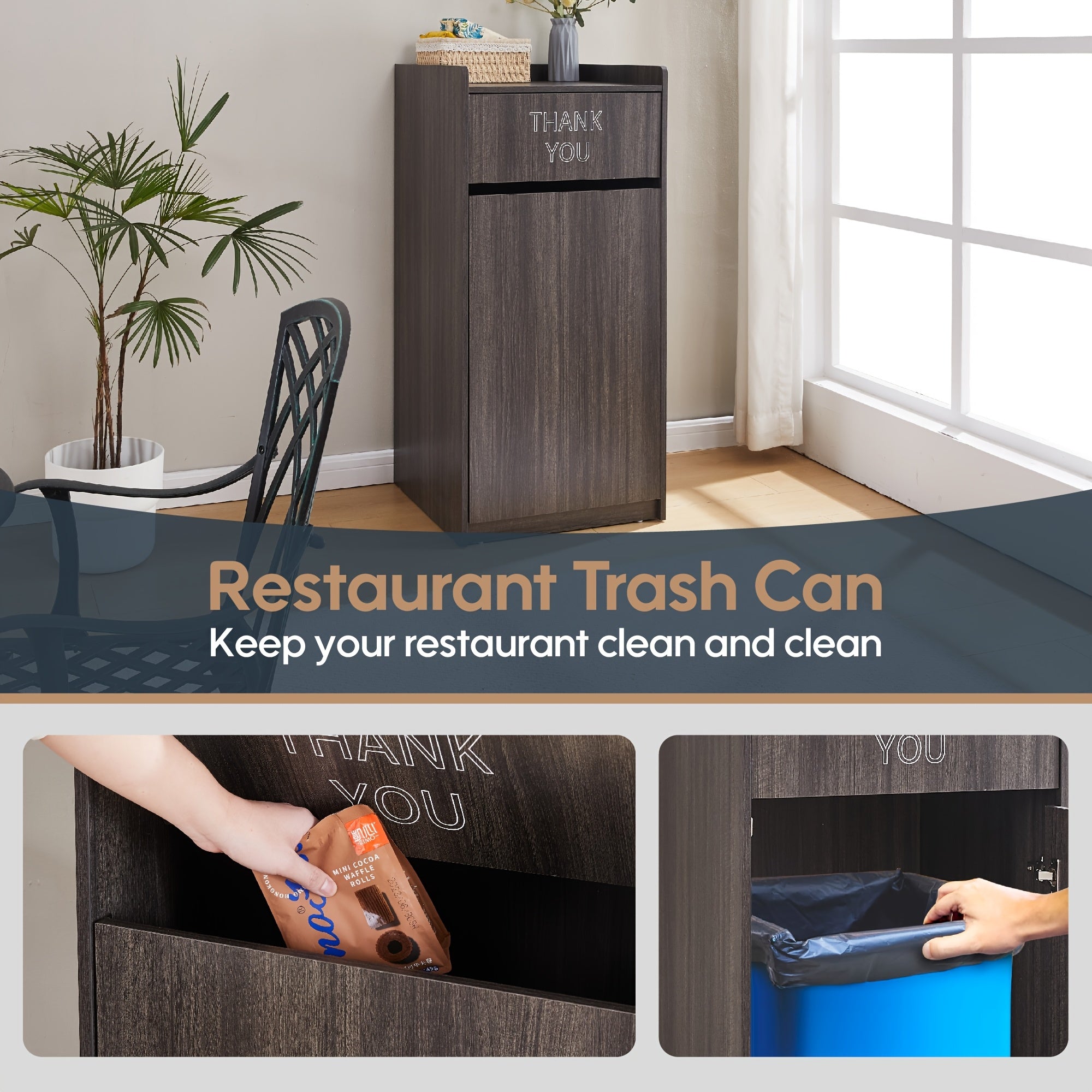 40 Gallon Wooden Trash Can Cabinet with Pull-Out Tray Holder - Polished Finish, Commercial & Home Kitchen Garbage Bin, Space-Saving Design for Restaurants, Cafes, Schools & Dining Areas, Restaurant Waste Disposal, Sleek Wood Finish, Durable Wood Construct