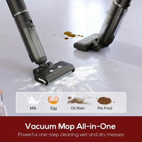 Cordless Vacuum Cleaner, Smart Mop & Broom Wet Dry Combo with LED Display Detachable Space Saving Design Vacuum Mop with Self-Cleaning System, Great for Hard Floors, Sticky Messes And Pet Hair