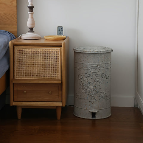 Metal Round Trash Can Suitable For Kitchen Rural Waste Basket Farmhouse Storage Barrel, Under-Bed Storage
